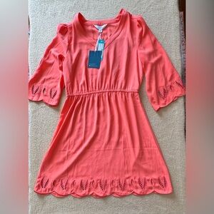 Market & Spruce Coral Dress with Leaf Cutout Sleeves